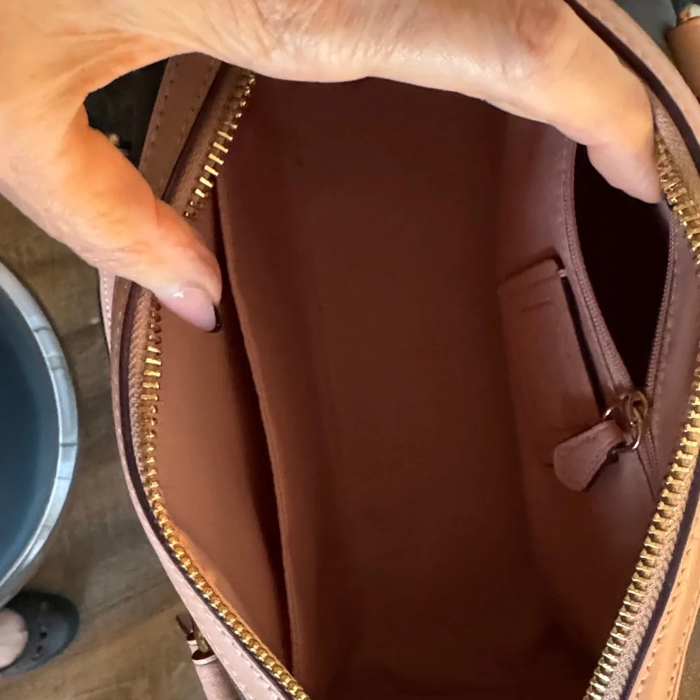 Coach Brown Signature Barrel Satchel with Pink Trim